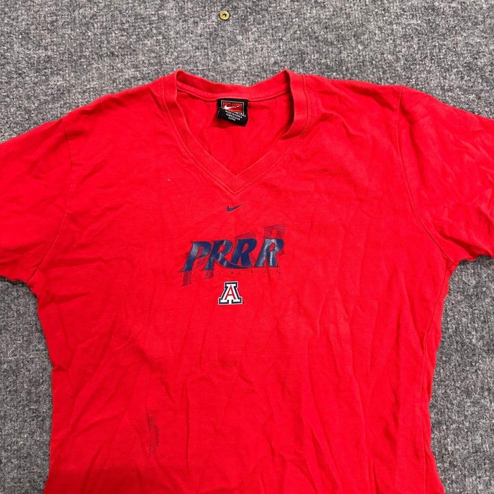 Nike T-Shirt Womens Size M Red Arizona Wildcats V-Neck Cotton Graphic Tee Stain